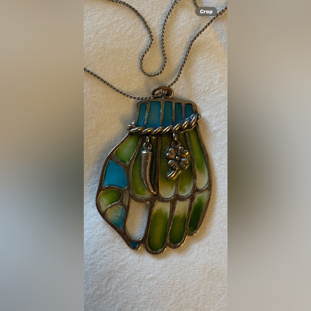 ITALIAN STAINED GLASS HAND NECKLACE